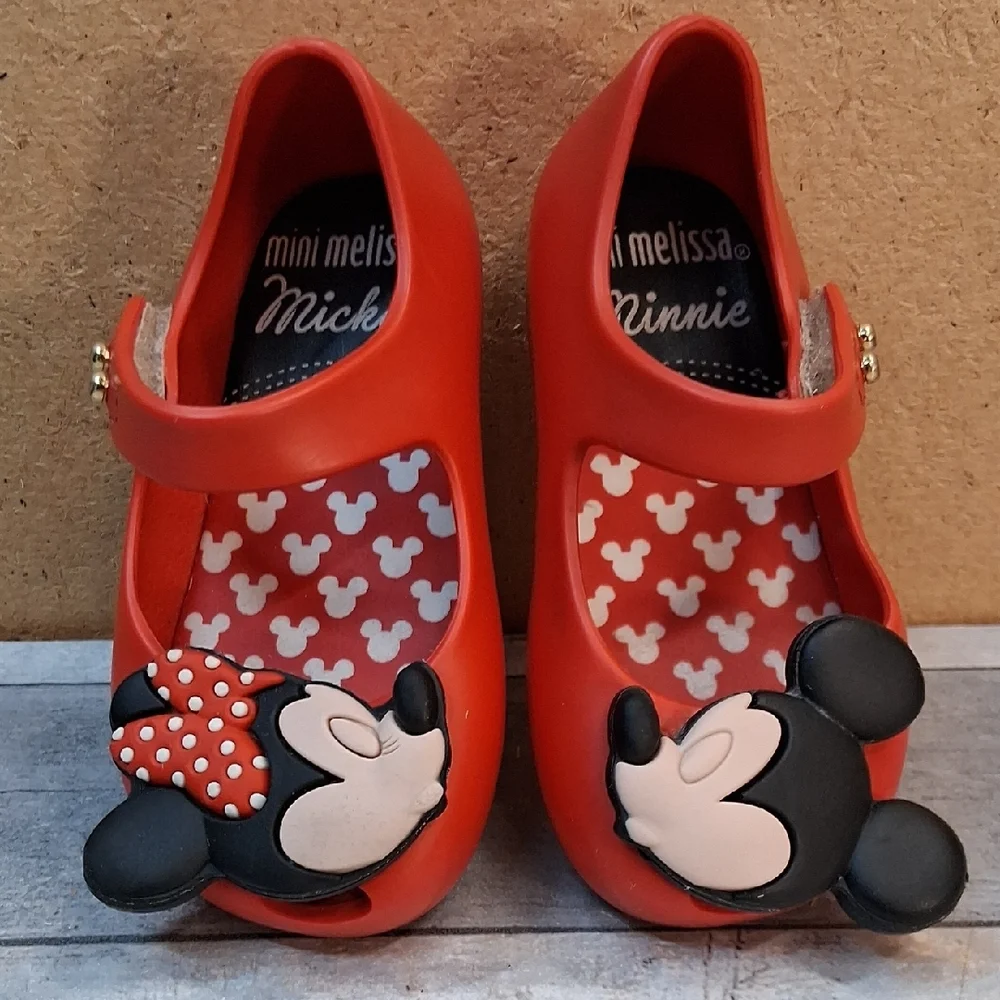 Mini Melissa Mickey and Minnie Mouse Red Jelly Mary Jane Shoes Size 5